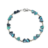 Silver Twin Heart Paua Shell Bracelet.Silver Twin Heart Paua Abalone Shell Station Bracelet – Iridescent Double Heart Link Bracelet