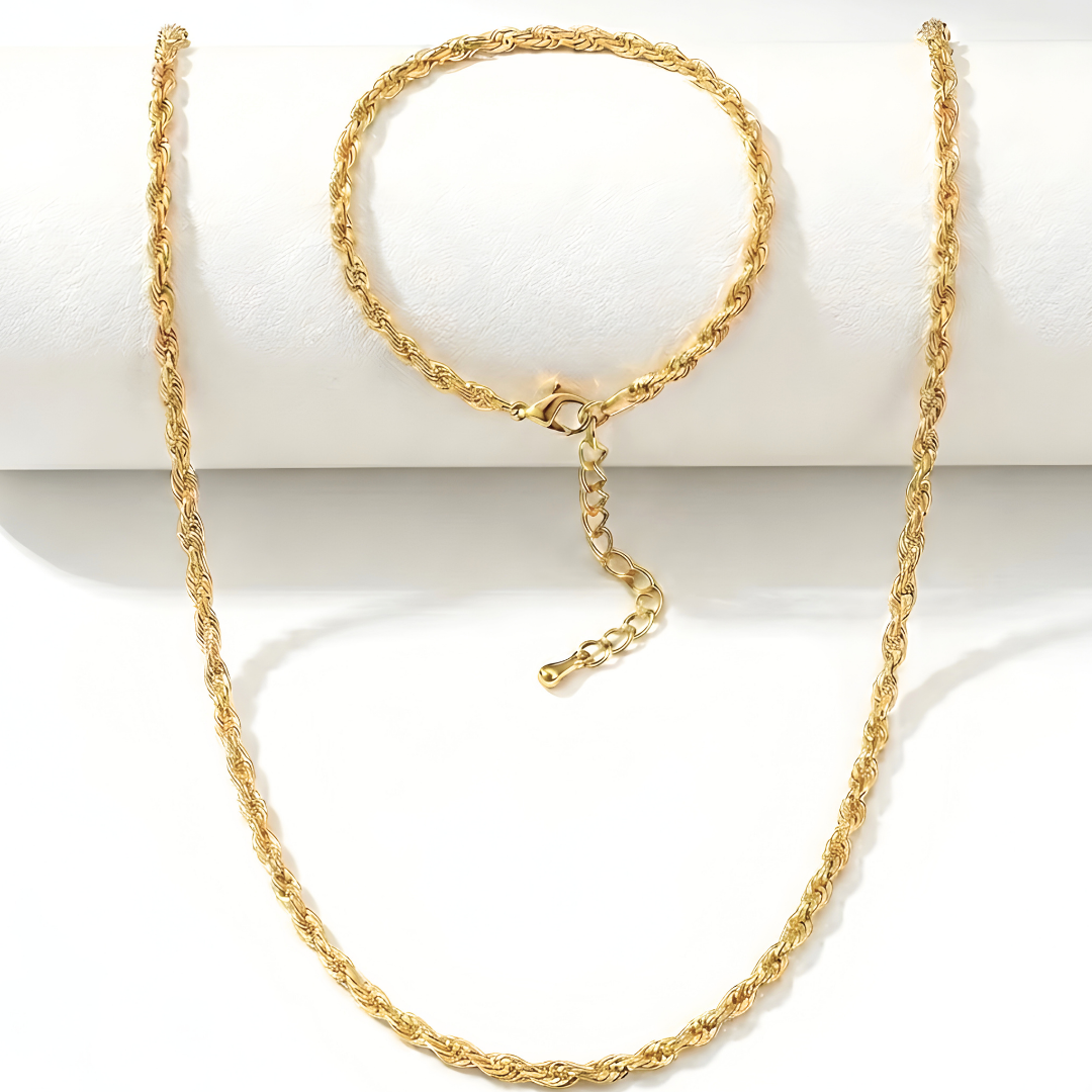 18K Gold Filled Twisted Chain Necklace & Bracelet Set