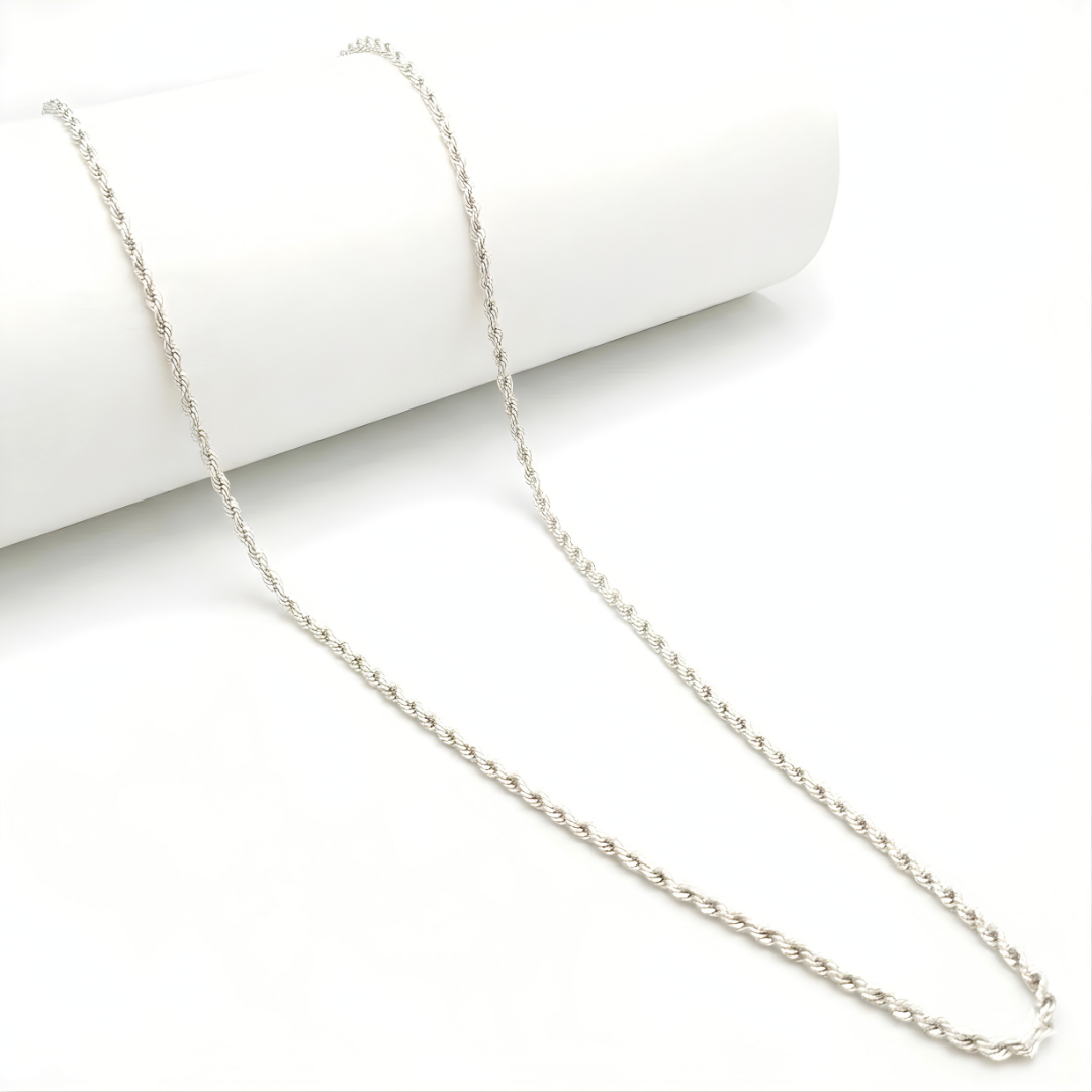 Silver Rhodium Plated Rope Chain 60cm x 3mm
