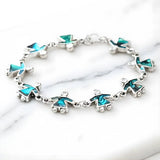 Silver Angel Figure Paua Abalone Shell Station Bracelet – Iridescent Guardian Angel Charm Bracelet