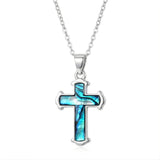 Silver Paua Abalone Shell Cross Pendant Necklace – Iridescent Religious Cross Charm
