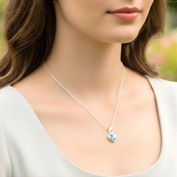 Silver Paua Shell Heart Pendant Necklace.