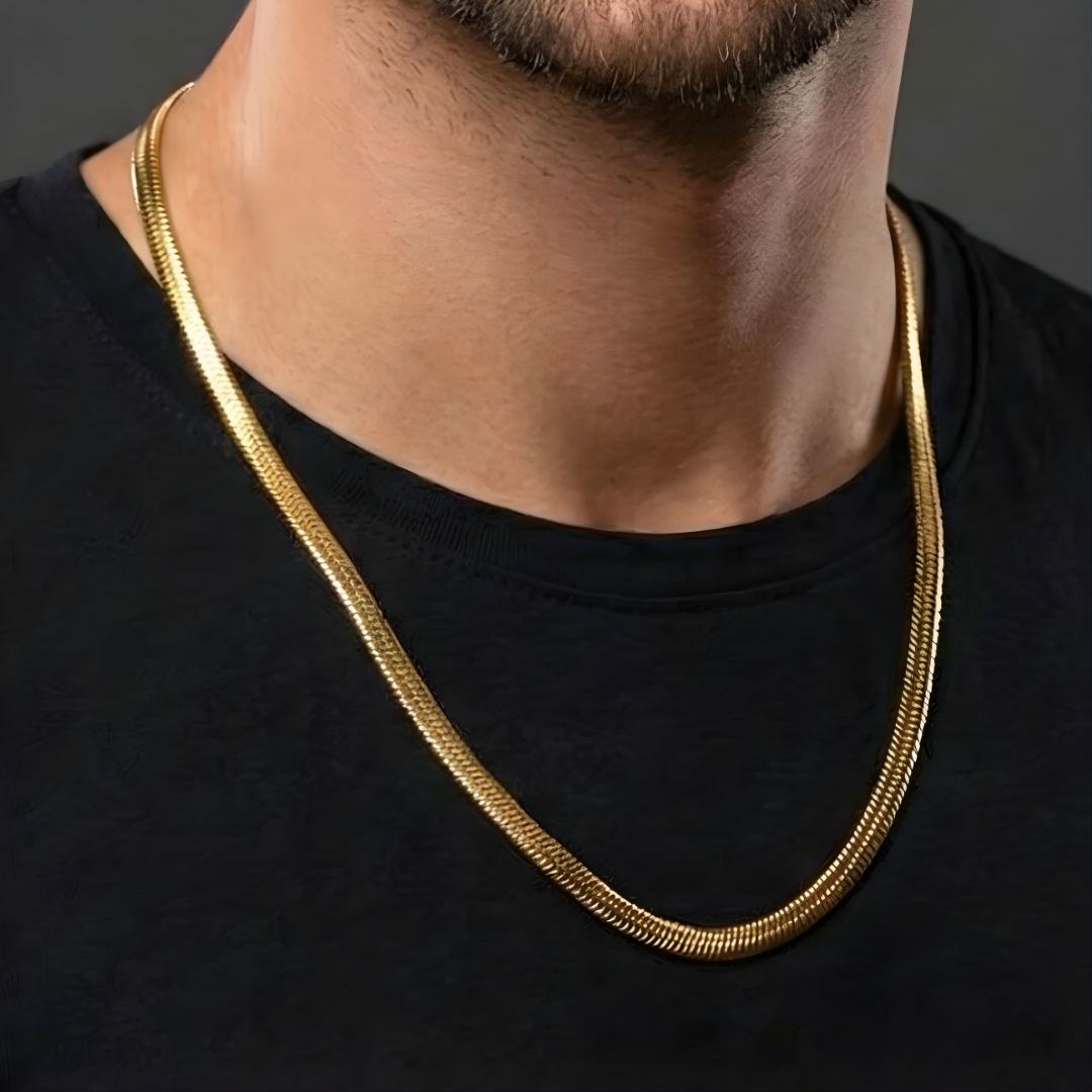 18K Gold Filled Herringbone Flat Snake Chain Necklace (60cm x 4mm) – Flexible Liquid Gold Collar Necklace for Women & Men
