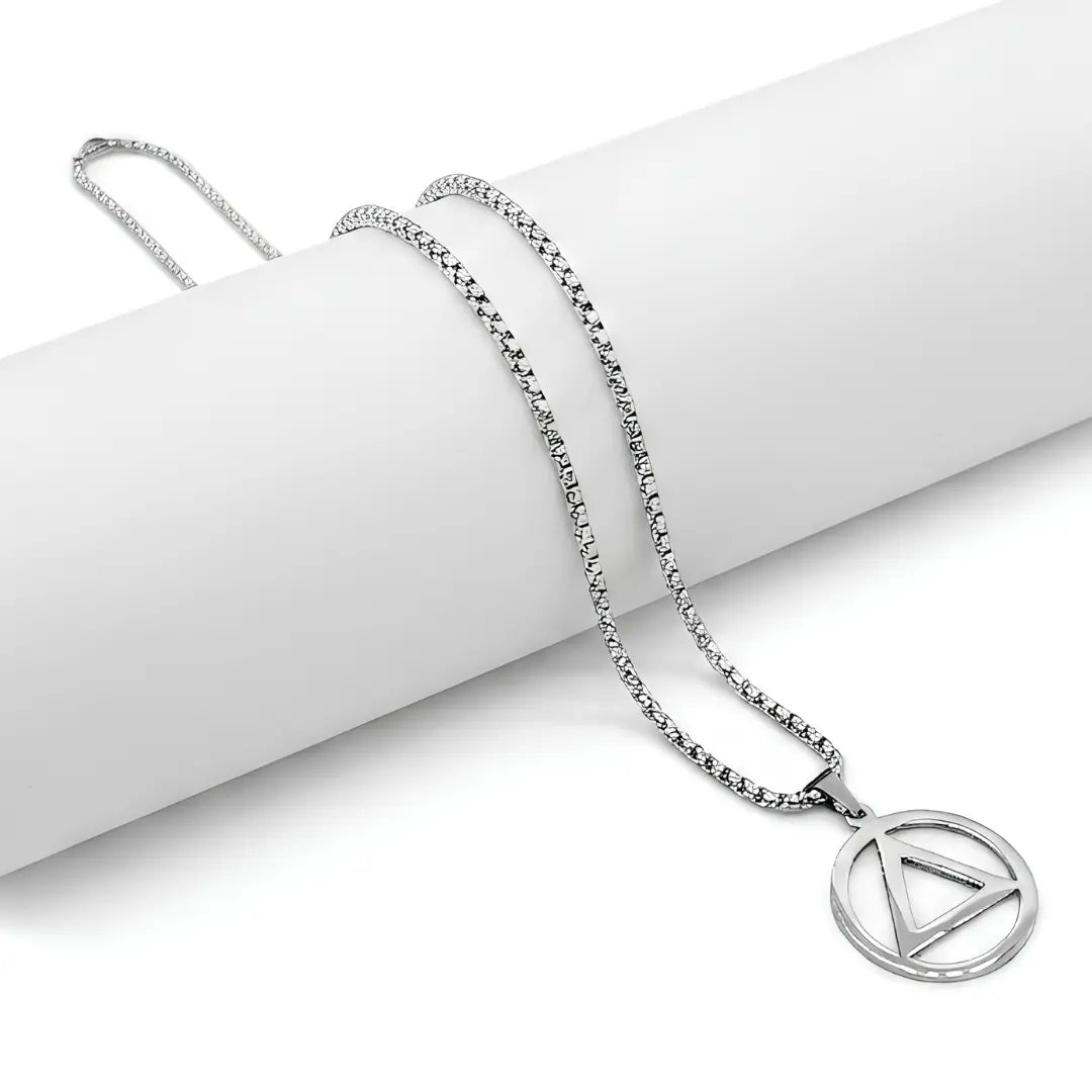 AA Symbol Pendant Necklace (52cm Stainless Steel) – Meaningful Circle & Triangle Recovery Jewelry
