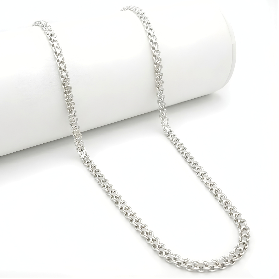 Silver Rhodium Plated Interlinked Chain Necklace (50cm x 6mm) – Textured Interlocking Link Silver Collar Chain for Men & Women