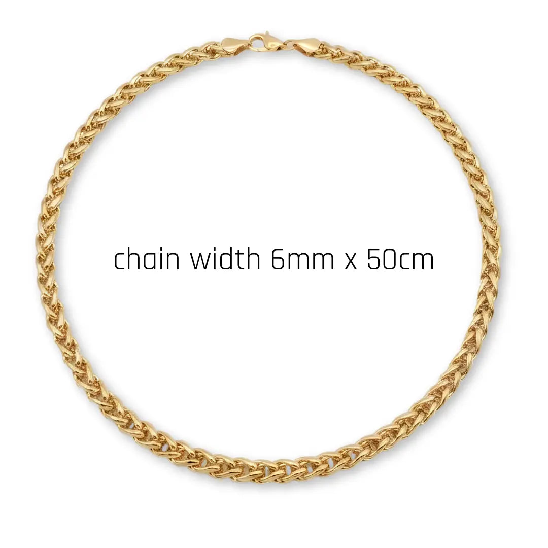 Gold & Silver Tone Wheat Spiga Chain Necklace (6mm x 50cm) – Bold Braided Statement Jewelry [skujdzlukebox3]