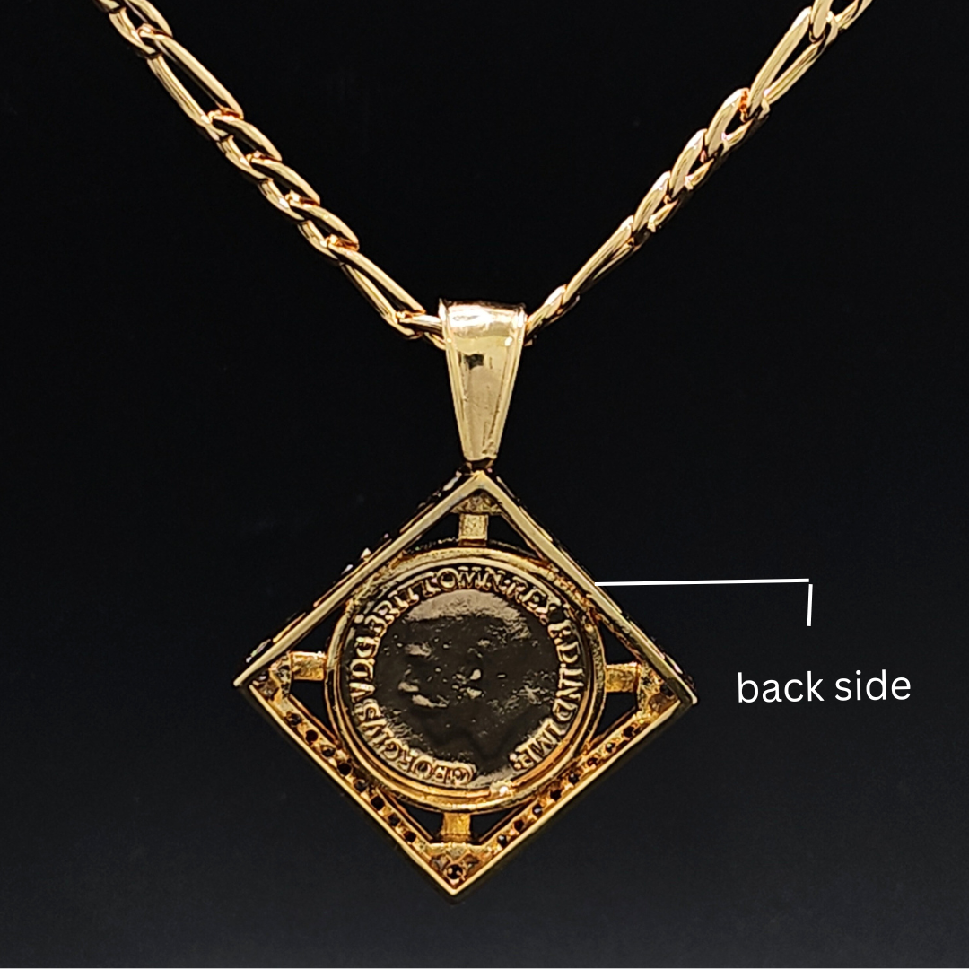 18K Gold Filled Square Sovereign Pendant Necklace