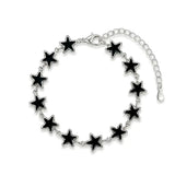 Silver Starfish Black Enamel Bracelet – Pavé CZ Celestial Star Charm Bracelet