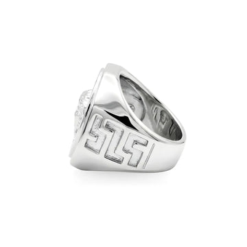 Silver Medusa Mythic Head Statement Signet Ring – Greek Key Octagonal Ring