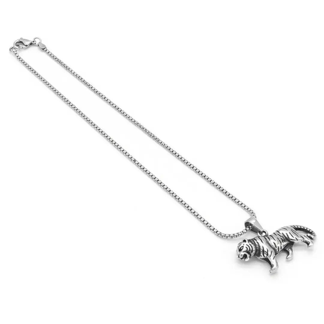 Stainless Steel Tiger Pendant Necklace for Men (52cm) – Bold Prowling Tiger Statement Jewelry