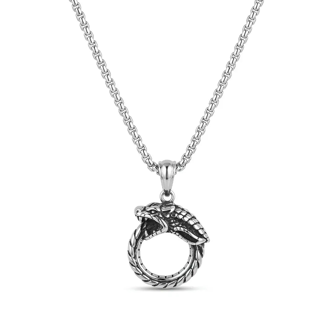 Ouroboros Pendant Necklace – Eternity & Rebirth Symbol Stainless Steel (60cm Chain)