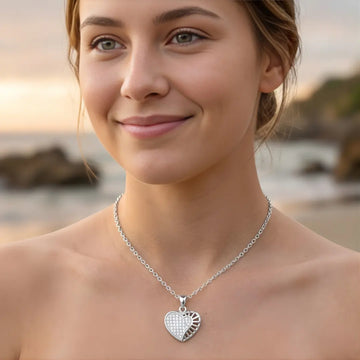 Silver Heart Pendant Necklace with American Diamonds
