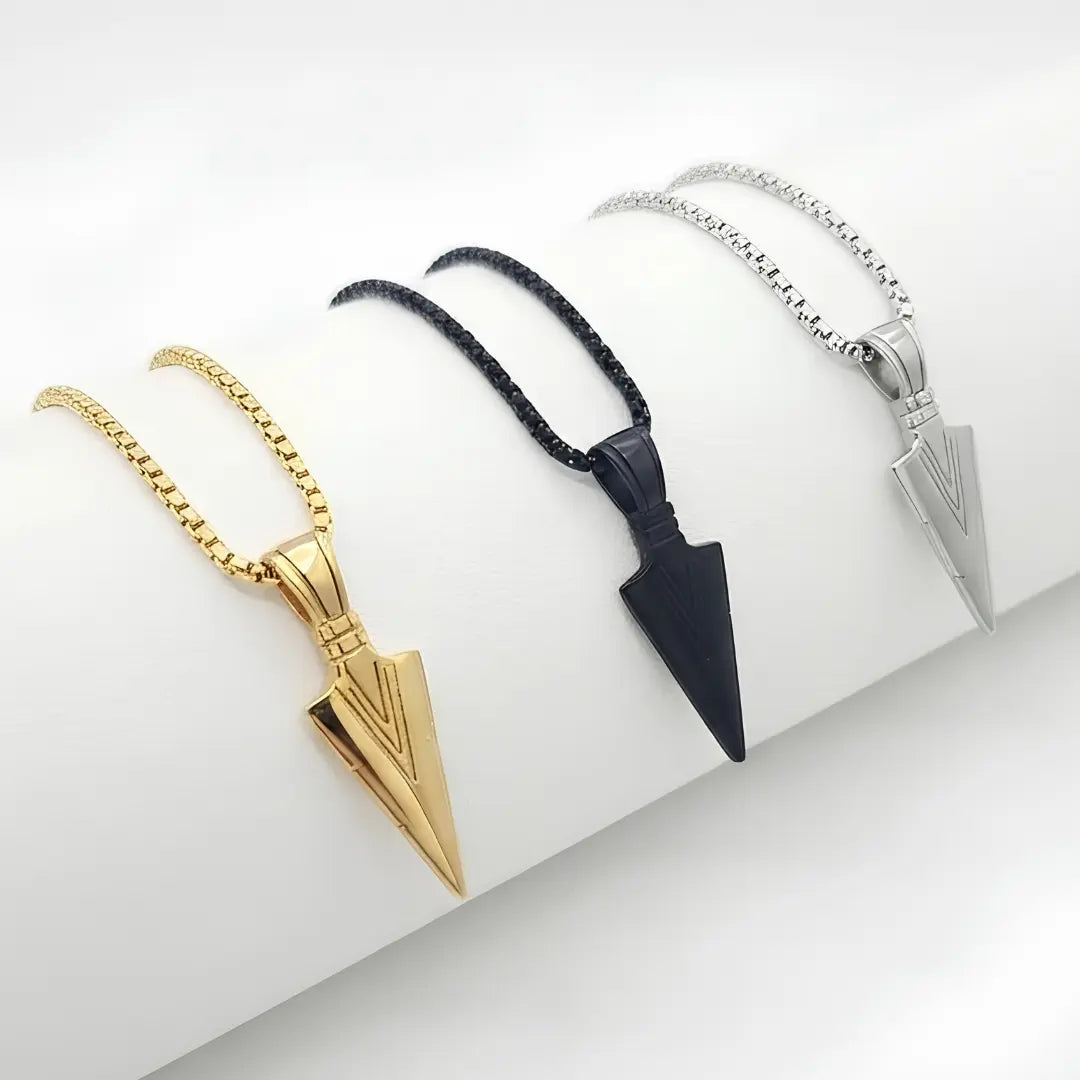 Arrowhead Pendant Necklace with Box Chain (Gold, Silver & Black Tone) – 52cm Geometric Statement Jewelry