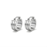 Men’s Silver Hoop Earrings – 12mm Triple Ridge Wide Huggie Hoops