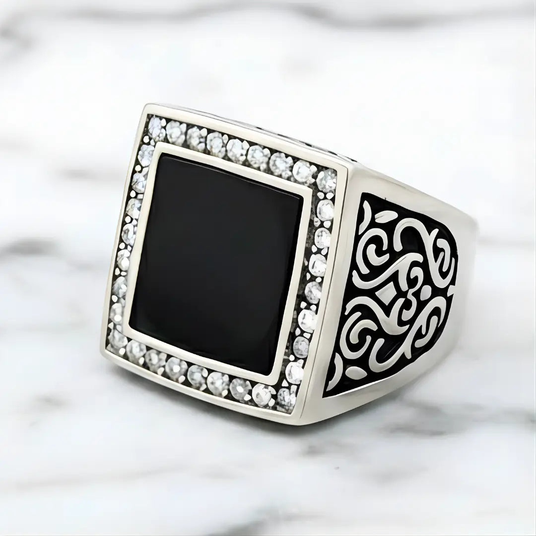 Men’s Onyx Stainless Steel Square Ring