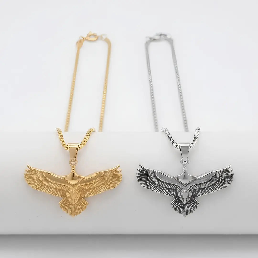 Tarnish-Proof Soaring Eagle Pendant Necklace – 58cm Box Chain in Gold & Silver