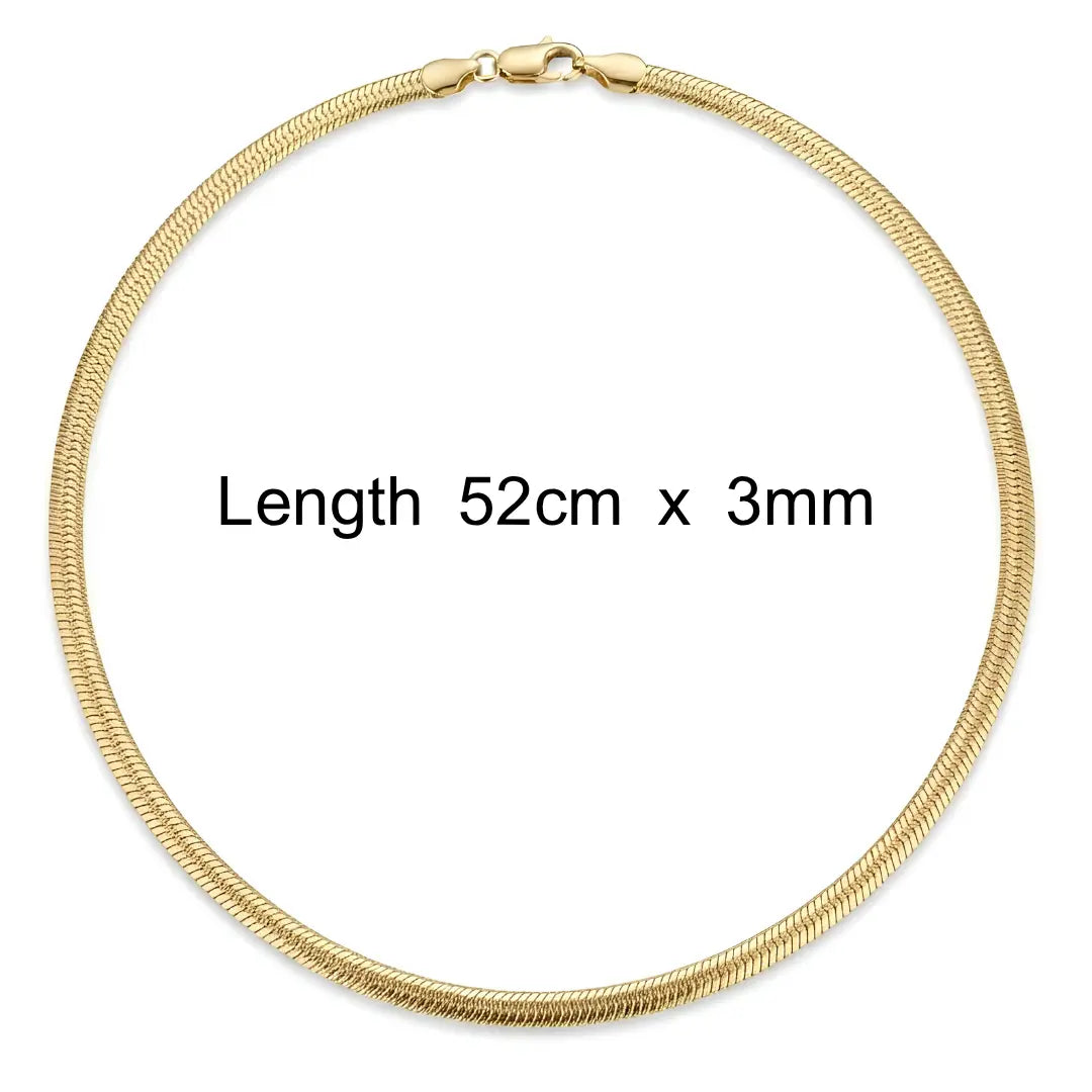 18K Gold Filled Herringbone Chain (3mm x 52cm) – Flat Snake-Style Luxury Necklace [SKUJDZLUKEBOX]