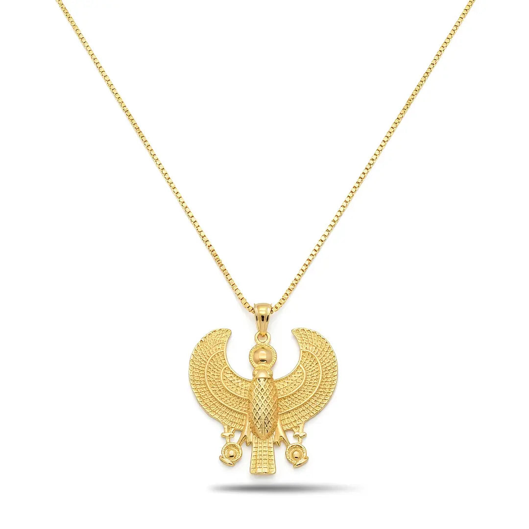 18K Gold Filled Winged Scarab Pendant Necklace – 60cm Box Chain Egyptian Statement Jewelry