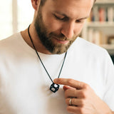 Geometric Cube Pendant Necklace – 60cm 3mm Curb Chain in Silver & Black
