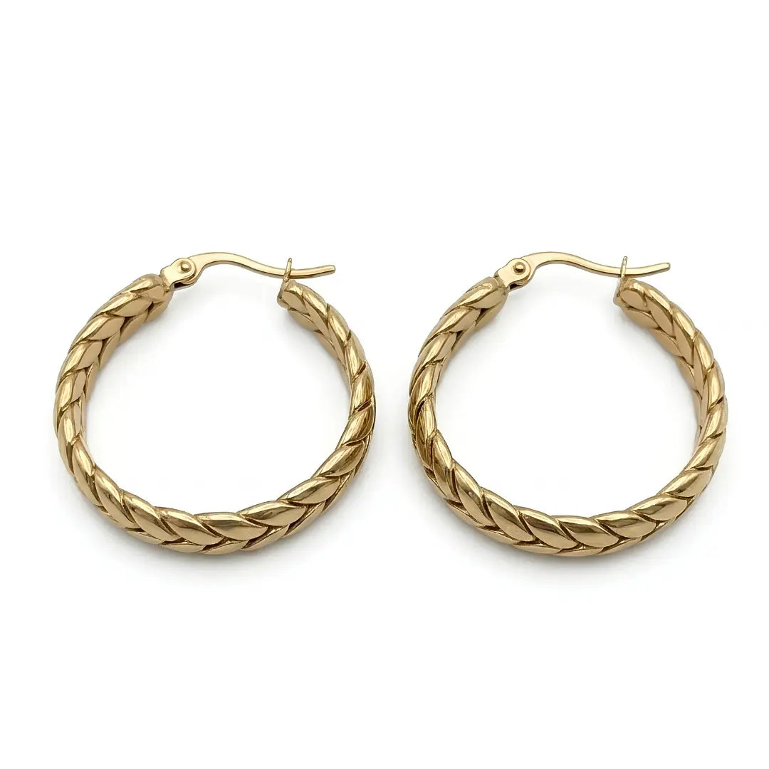 18K Gold Filled Hawaiian Braided Hoop Earrings – Tarnish Proof 30mm Gold Hoops