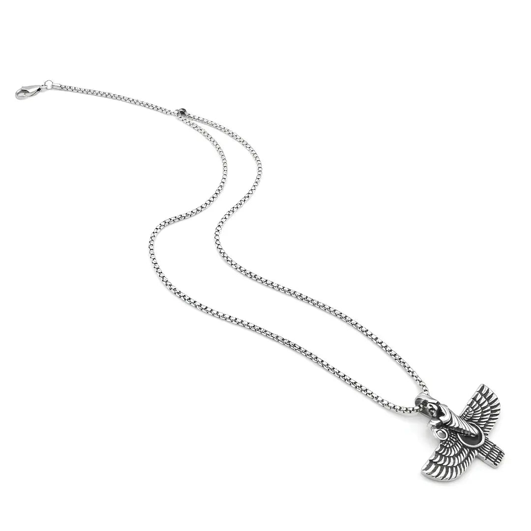 Faravahar Pendant Necklace – 60cm Box Chain Zoroastrian Symbol Jewelry