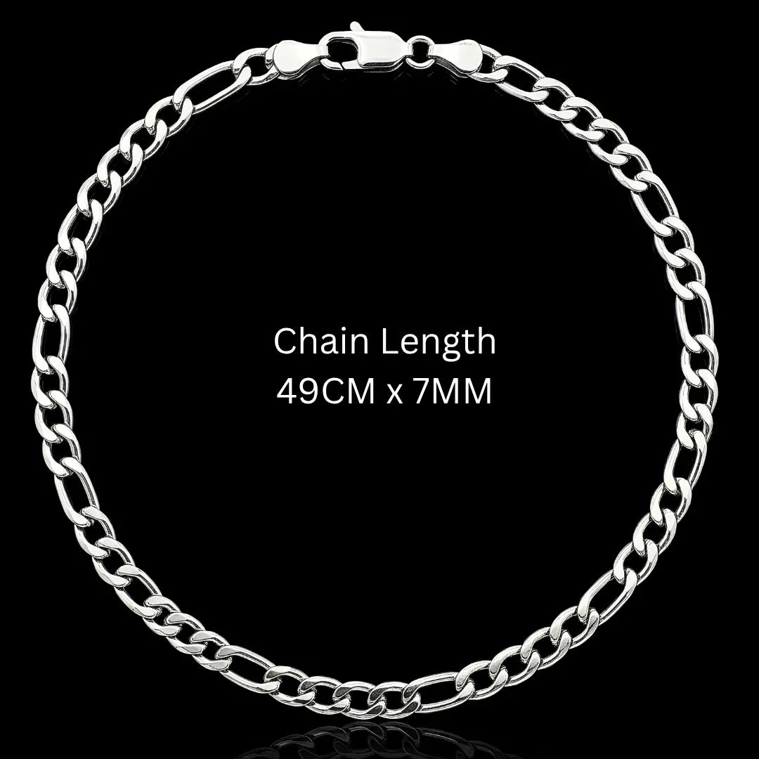 49CM x 7MM Silver Stainless Steel Figaro Chain  – Tarnish-Proof Necklace