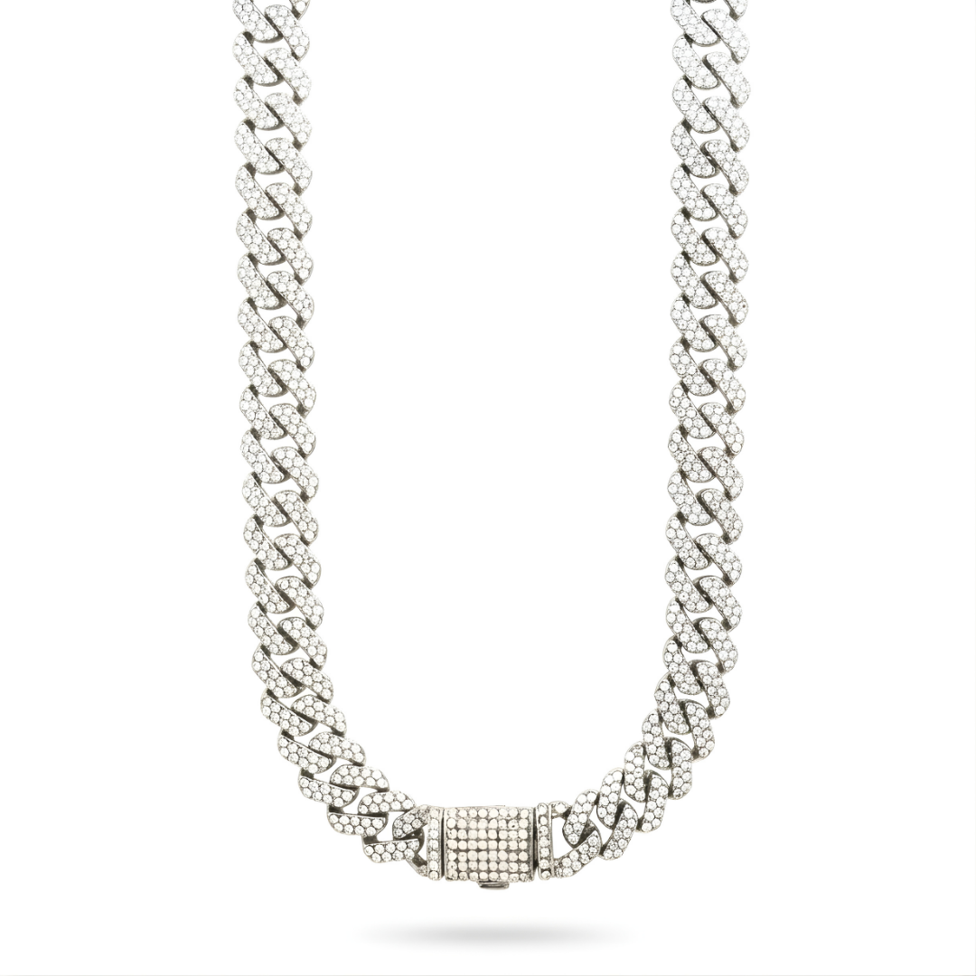 Silver Iced-Out Cuban Link Chain 55cm x 14mm