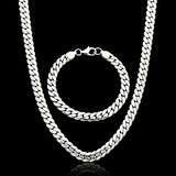 50Cm X 6Mm Stainless Steel Silver Cuban Link Chain & Bracelet Set
