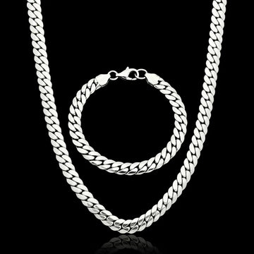 50Cm X 6Mm Stainless Steel Silver Cuban Link Chain & Bracelet Set