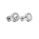 Men’s Silver Roman Numeral Stud Earrings – 15mm Cubic Zirconia Solitaire Studs