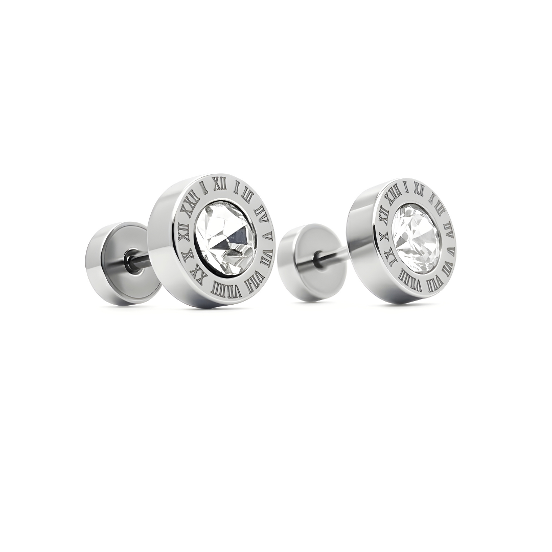 Men’s Silver Roman Numeral Stud Earrings 15mm