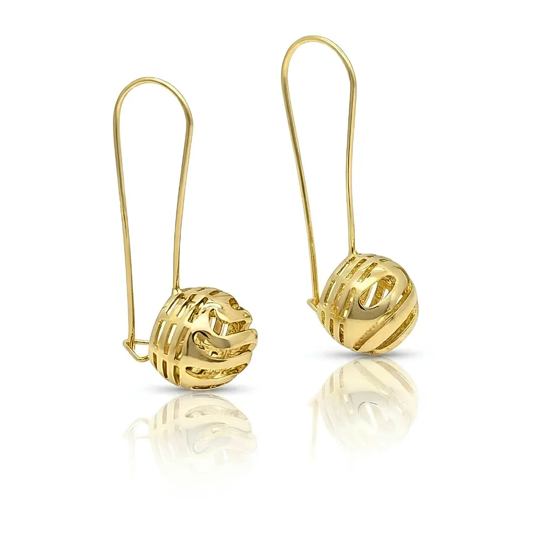 14K Gold Filled Hollow Mesh Ball Dangle Earrings – Filigree Leverback Drop Earrings