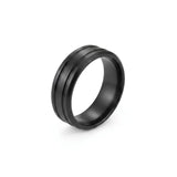 Tarnish-Proof Black Grooved Band Ring – Brushed Finish Step-Down Edge (US Sizes 9 & 10)