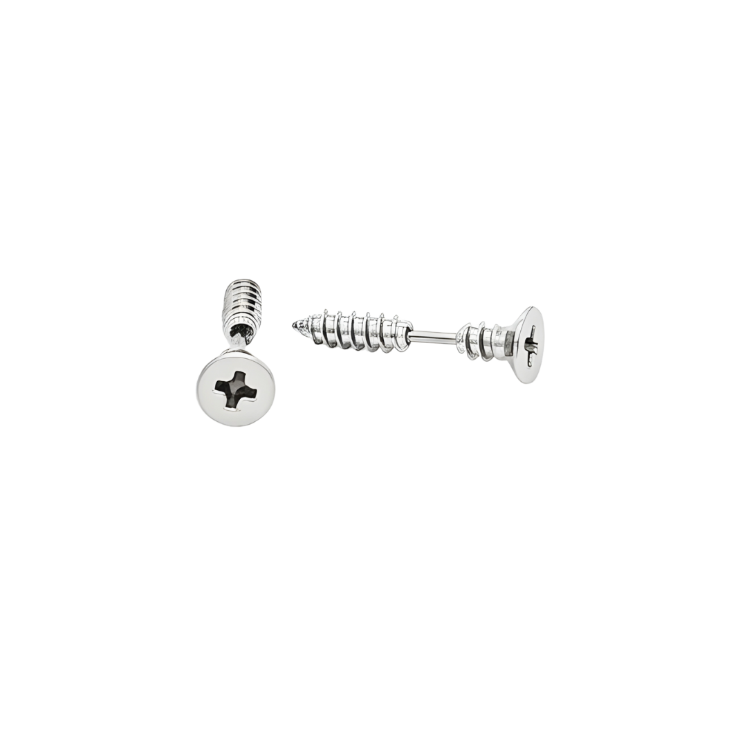 Men’s Silver Screw Design Stud Earrings 18mm