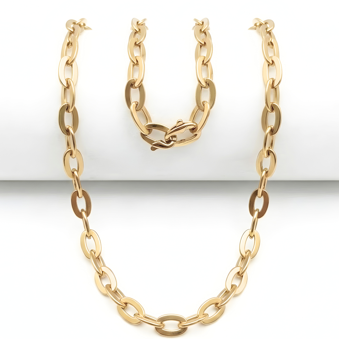 18K Gold Filled Large Oval Link Chain Necklace – Chunky Flat-Bevel Paperclip Cable Chain for Women & Men