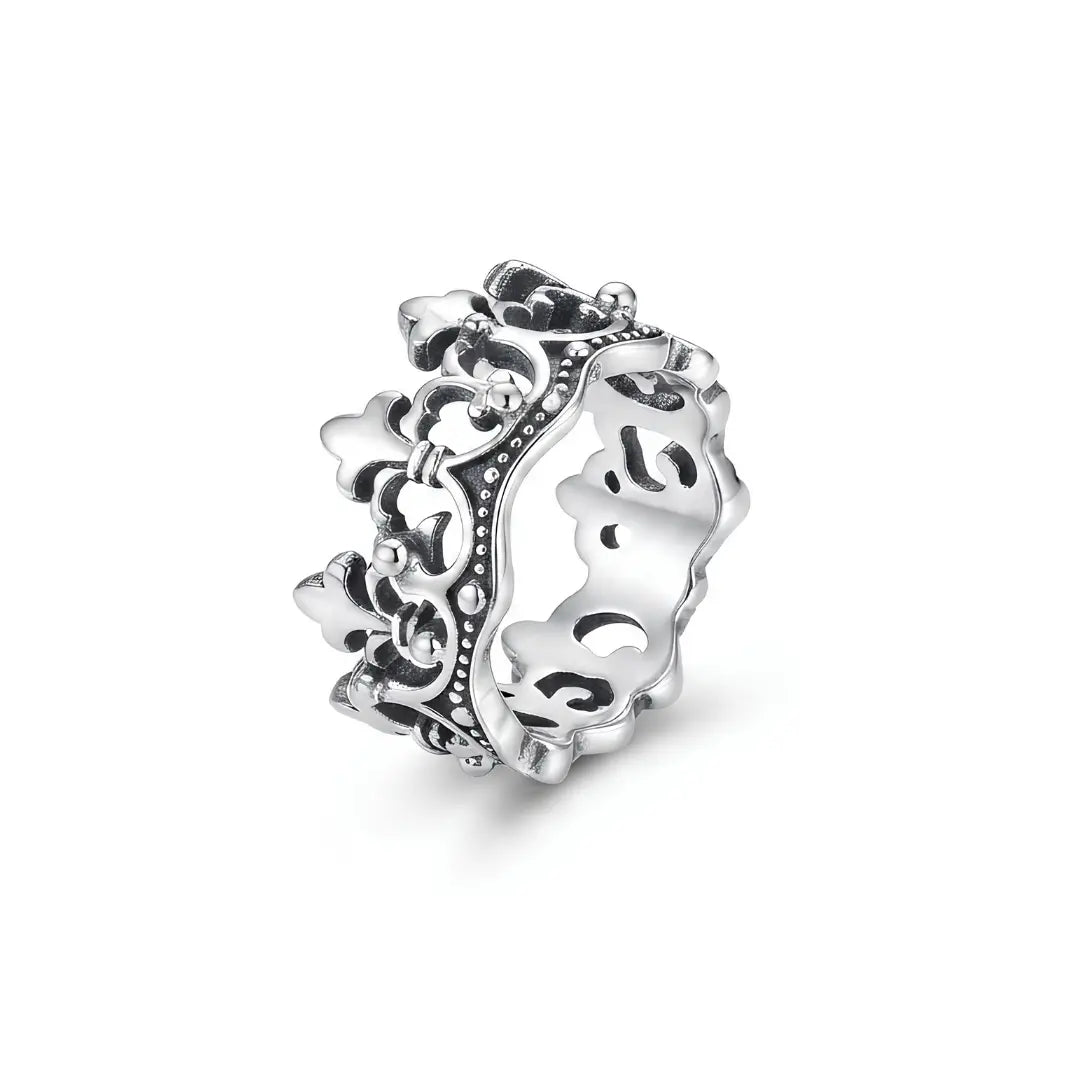 Crown Fleur-de-Lis Ring – Ornate Architectural Design | Tarnish Proof (US Sizes 9 & 10)