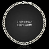 60CM x 8MM Silver Stainless Steel Cuban Link Chain  – Tarnish Proof Curb Necklace