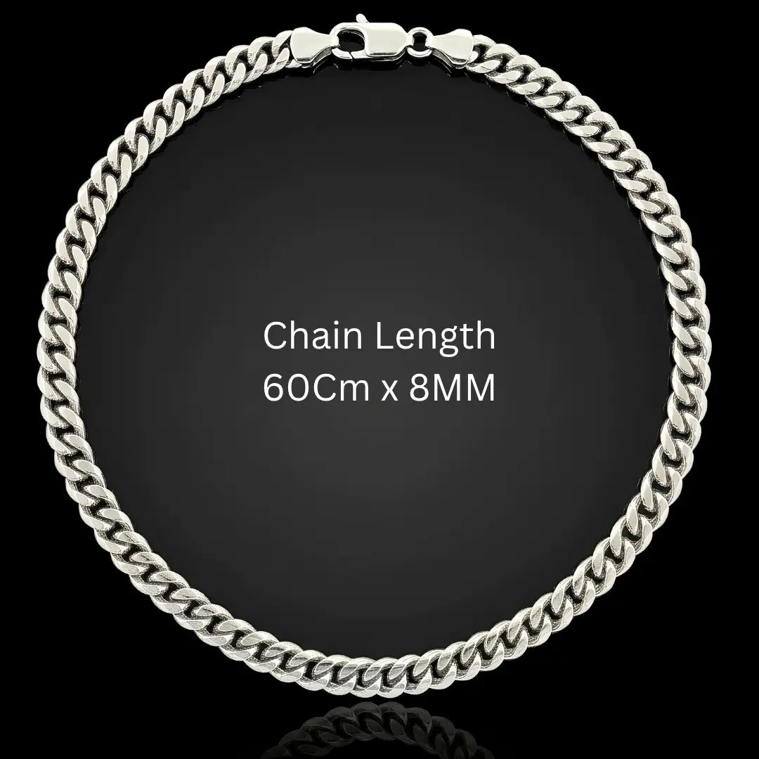 60CM x 8MM Silver Stainless Steel Cuban Link Chain  – Tarnish Proof Curb Necklace
