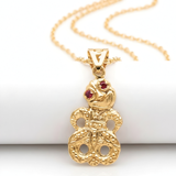 18K Gold Filled Māori Hei Tiki Pendant Necklace – Ruby Red CZ Eyes Tribal Carving Pendant Necklace for Women & Men