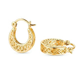 18K Gold Filled Filigree Lattice Hoop Earrings – 18mm Diamond Pattern Statement Hoops