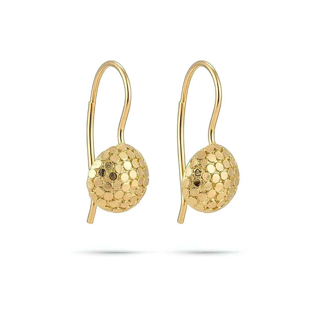 14K Yellow Gold Filled Textured Ball Drop Leverback Earrings – 20mm Hammered Coin-Texture Drop