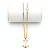 18K Gold Filled Maritime Anchor Pendant Necklace – Rope-Wrapped Nautical Anchor Curb Chain Necklace for Men & Women