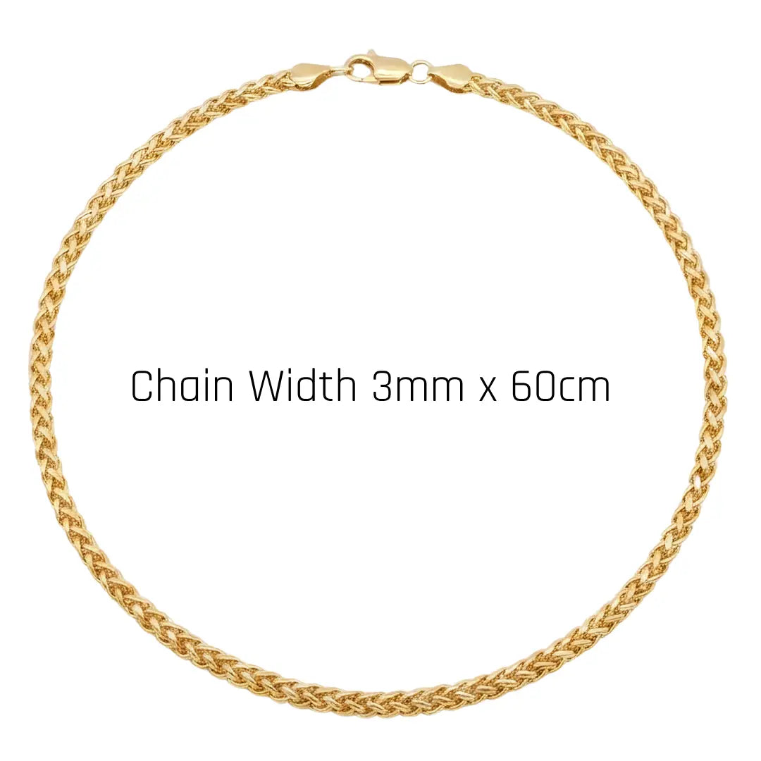 Gold & Silver Tone Wheat Spiga Chain Necklace – 60cm, 3mm Woven Twisted Link Chain