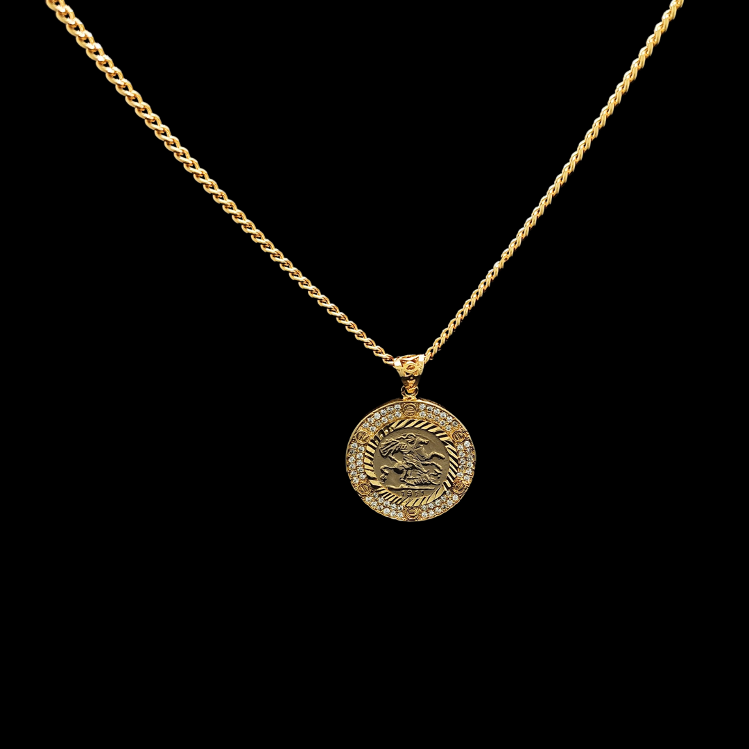 18K Gold Filled Sovereign Pendant Embedded With CZ