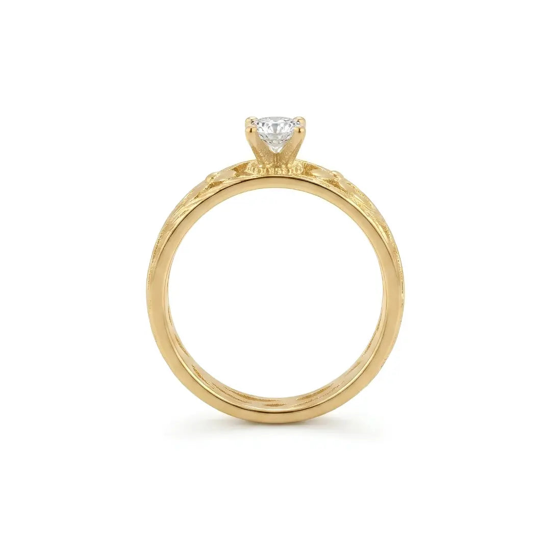 18K Gold Filled Heirloom Filigree Engagement Ring – Hawaiian Scroll CZ Solitaire Ring for Women