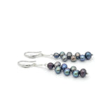 Dark Freshwater Pearl Cascade Drop Earrings – Peacock Iridescent Organic 50mm Dangle Earrings for Women