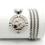 1913 Sovereign Pendant with Diamonds & Cuban Link Chain - Silver Rhodium Plated Tarnish-Proof