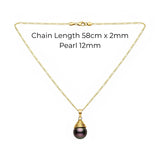 14K Gold Filled Peacock Green Shell Pearl Pendant Necklace – 12mm Iridescent Pearl Figaro Chain Necklace (58cm) for Women & Men
