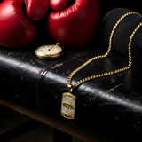 18K Gold Filled World 100% Champion Iced Out Pendant Necklace – Men’s & Women’s Dog Tag Chain