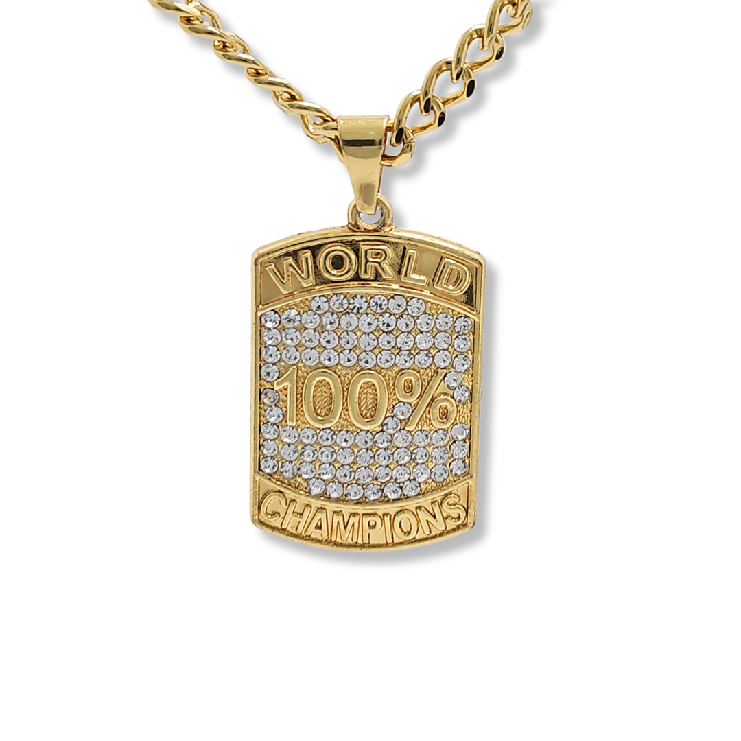 18K Gold Filled World 100% Champion Pendant Necklace